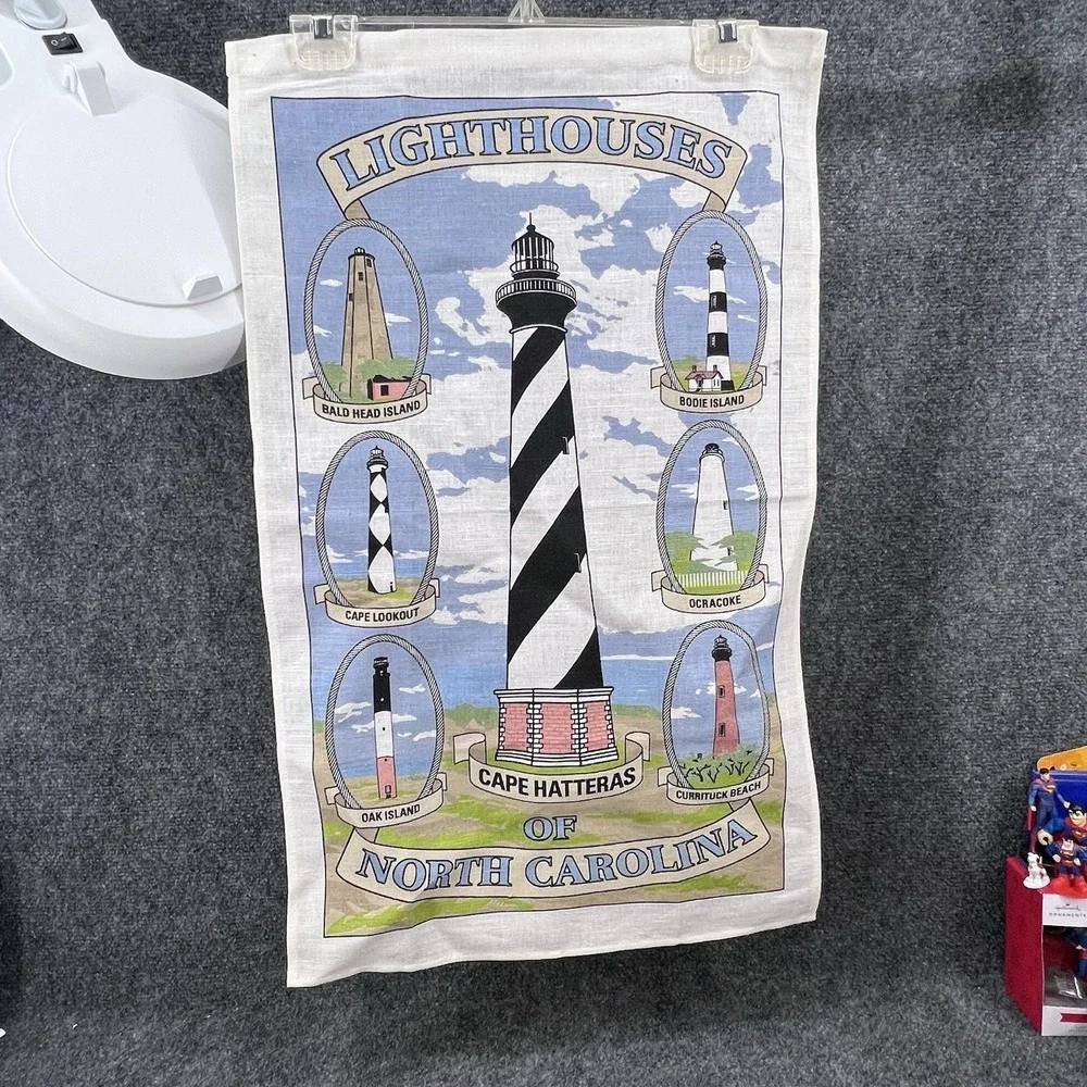 North Carolina NC Lighthouses Linen Wall Tapestry Souvenir Banner Beach 16 x 26